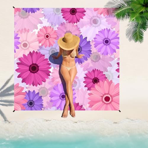 Beach Blanket Waterproof Sandproof Oversized Lightweight 78''×110'' 1-7 Adults Blanket Beach Large Picnic Mat for Travel Camping Hiking Picnic - color: Daisy, size: 78''x110''