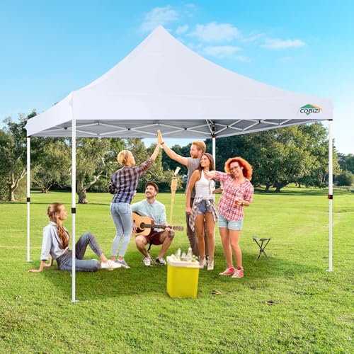 COBIZI 10x10 Pop Up Canopy with 4 Sidewalls, Canopy Tent 10x10 for Parties, Backyard, Commercial, Waterproof and Portable Instant Shelter UV50+ Outdoor Gazebo with 4 Sandbags(Pure White) - color: Pure White, size: 10x10FT