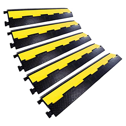 Rubber Cable Ramp Cord Cover Cable Protector Ramps Wire Hose Protective 2 Channel 22000Lbs Load Capacity Traffic Speed Bump for Asphalt Concrete Gravel Driveway Indoor Outdoor, 5 Pack - color: 2 channel-5 pack