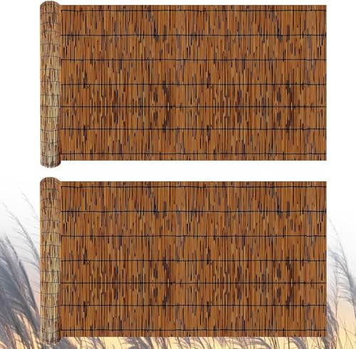 2 Pack Natural Reed Fencing, 2.6FT X 6.6T Reed Screen Balcony Reed Fence Bamboo Screen Fencing for Outdoor Backyard Patio（Brown） - size: 2 Pack 2.6FT×6.6FT