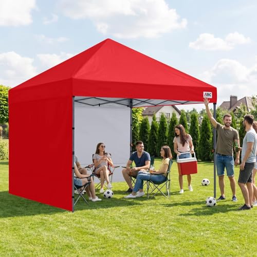 ABCCANOPY Easy Pop up Canopy Tent with 2 Sidewalls for Outdoor Sun Blocking or Rain Protection,10x10, Red - color: Red, size: 10x10
