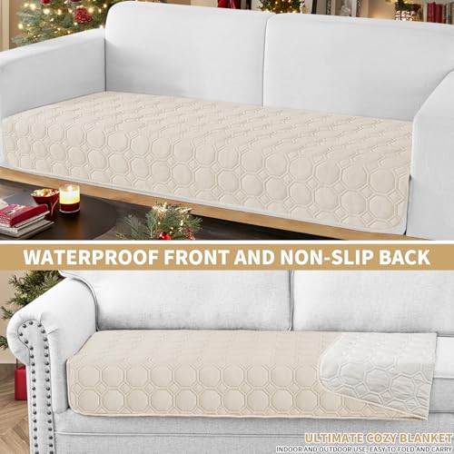 ZNSAYOTX Ultimate Cozy Blankets (30"x53") 100% Waterproof Sofa Mat Blanket for Dog Pets, Bed Couch Protector with Non-Slip Back Washable Durable, Pee Scratch Proof Easy to Clean (Beige) - color: Beige, size: 30x53 Inch