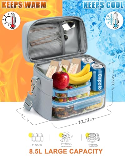 Capolo Lunch Box for Women Men Adults,Insulated Lunch Bag Leakproof Lunch Cooler Box with Removable Strap Cute Lunch Tote Bags Reusable Thermal Lunchbox for School Work Picnic(Small,Blue) - color: Blue, size: Small