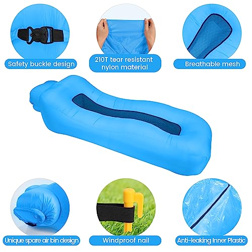 ele ELEOPTION Outdoor Inflatable Camping Couch Waterproof Portable Blow Up Air Sofa Chair Lounger for Backyard Beach Traveling Camping with Compression Sacks (Blue) - color: Blue