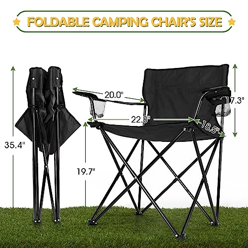 HaSteeL Folding Camping Chair Set of 3, Foldable Black Camp Chairs & Grey Table, Large Lawn Chair Portable for Adults Hiking, Fishing, Picnic, Outdoor BBQ, Travel, Sports, Cup Holders & Storage Bags - color: Black Chairs