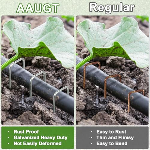 AAGUT Garden Stakes Pins, Landscape Staples 200 Pack 6 Inch 11-Gauge Galvanized Lawn Stake for Dog Fence, Weed Barrier Fabric, Ground Cover, Irrigation Tubing Soaker Hose, Chicken Wire - color: Silver, size: 6'' x 200Pcs-11Ga