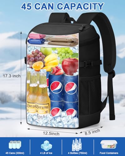 Pritent Cooler Backpack for Men Women Insulated Waterproof Backpack Cooler Leak Proof Cooler Bag Lightweight Lunch Backpack for Camping Beach Travel Picnic - color: Black, size: 45 Cans