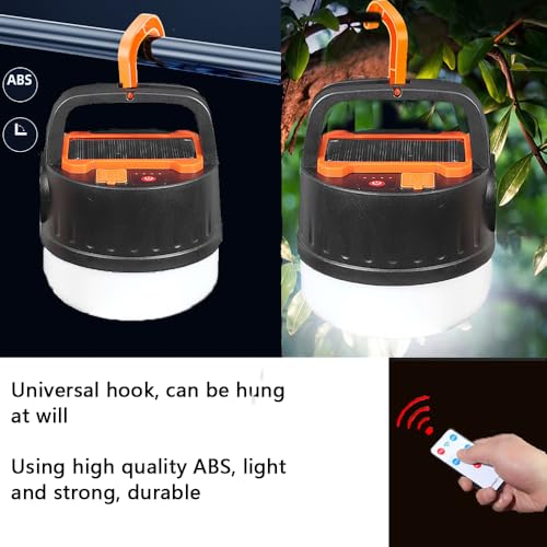Camping Tent Light LED Solar Lantern Bulb with Remote Control Hanging Waterproof Rechargeable 5000LM Flashlight Portable 5 Lighting Modes 4 Power Display Outdoor Hurricane Power Outage 2 Pack - color: Black-2set