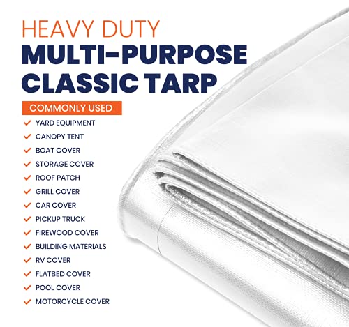 Heavy Duty 7 Mil Tarp Cover, Waterproof, UV Resistant, Rip and Tear Proof, Poly Tarpaulin with Reinforced Edges for Roof, Camping, Patio, Pool Cover, Boat (White 6′ X 8′) - color: White-7 Mil, size: 6′ X 8′