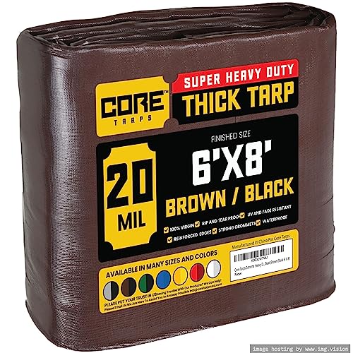 Core Tarps Extreme Heavy Duty 20 Mil Tarp Cover, Waterproof, UV Resistant, Rip and Tear Proof, Poly Tarpaulin with Reinforced Edges for Roof, Patio, Pool, Boat (Brown/Black 6′ X 8′) - color: Brown/Black-20 Mil, size: 6′ X 8′