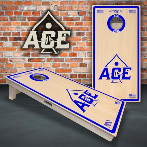 CornholeAce ACE PRO Professional Cornhole Boards - No Bounce! Triple Wide Legs, 3/4" Baltic Birch Plywood, Handles, Regulation Size (4x2ft), Tournament Style, Made in USA - color: Blue