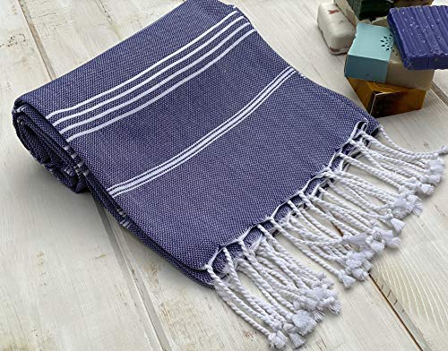 Beach Towel 100% Cotton Turkish Beach Towel Adult 38x70 Inch Pre-washed Absorbent Extra Large|Sand Free Quick Dry BathTowels|Lightweight Blanket|Travel Cruise Camping Spa Gym Yoga Towel|Blue Depths - color: Dark Blue