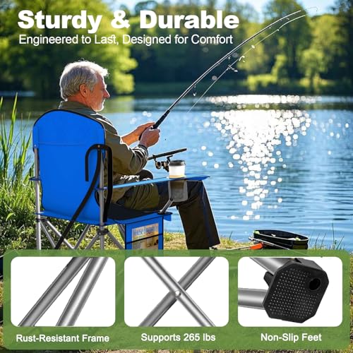 VTOY Folding Camping Chairs Durable 600D Oxford, Portable Outdoor Chair with Cooler Pouch, Cup Holder & Storage Pocket for Camping, Beach, Fishing - color: 2 Pack, Blue