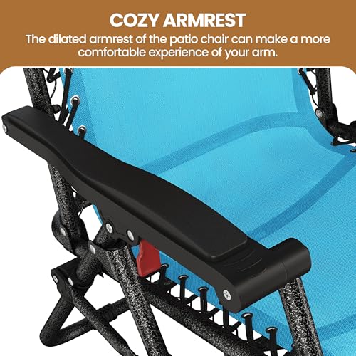 Yaheetech Zero Gravity Recliners Outdoor Adjustable Folding Reclining Lounge Chairs w/Pillows, Cup Holder Trays and Carry Strap for Patio Backyard Beach Light Blue Set of 2 - color: Light Blue