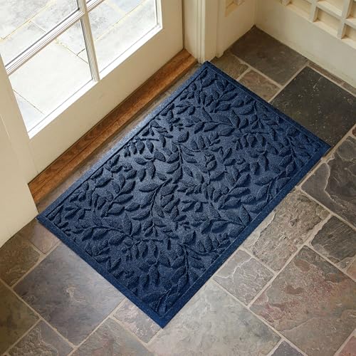 Blue Leaves Outdoor Indoor Entrance Doormats, Absorbent Durable Heavy Duty Welcome Front Door Mat,Thick Natural Rubber Back,Easy Clean Entryway Mat 23x35 Inch, Low Profile - color: Leaves-blue, size: 1'11" x 2'11" (Rectangular)