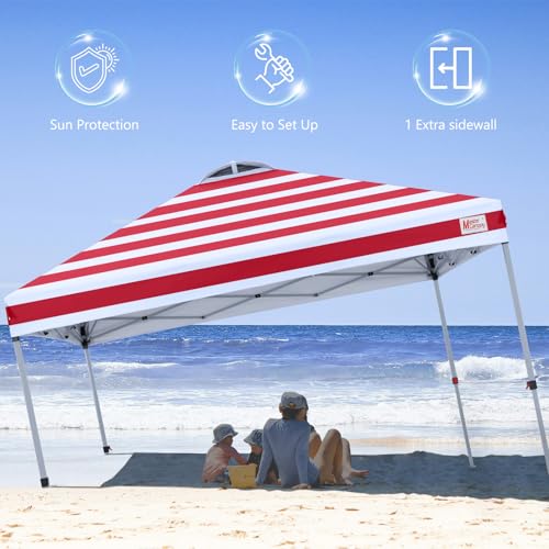MASTERCANOPY Durable Pop-up Canopy Tent with 1 Sidewall (10'x10',Red Stripe) - color: Red Stripe, size: 10x10