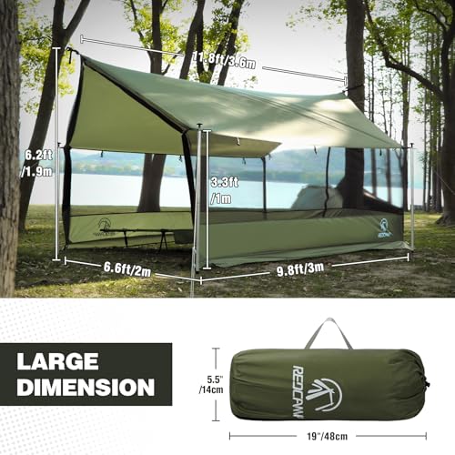 REDCAMP Large Hammock Hot Tent with Stove Jack, Waterproof & Windproof Winter Wall Tent with Snow Skirt, Ultralight 4 Season Tents for Camping, Hiking, Bushcraft, Backpacking, Hunting - style: Screen Tent 4.2lbs