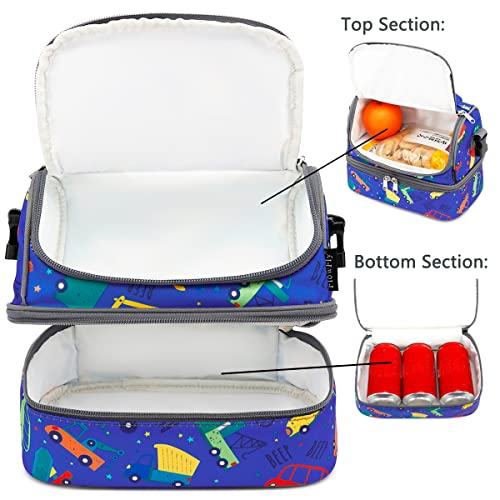 FlowFly Kids Double Decker Cooler Insulated Lunch Bag Large Tote for Boys, Girls, Men, Women, With Adjustable Strap, Car - color: Assorted/Multicolor
