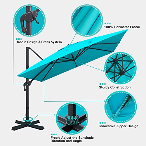 Sunnyglade 10x10Ft Cantilever Patio Umbrella Square Deluxe Offset Umbrella 360°Rotation & Integrated Tilting System Heavy Duty Patio Hanging Umbrella for Market Garden Deck Pool Backyard Patio (Blue) - color: Blue, size: 10 x 10 ft