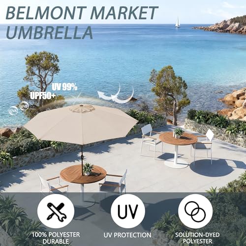 9FT Large Outdoor Patio Umbrella Pool Market Umbrella-UV Resistant, Easy Push Button Tilt and Crank, 8 Sturdy Ribs Heavy-Duty Table Umbrella for Deck, Backyard,Garden (Beige) - color: Beige, size: 9 FT