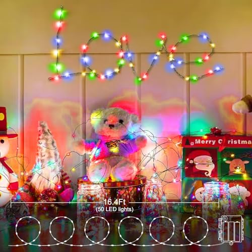 4 Pack Fairy Lights Battery Operated, 16.4 Ft 50 LED Starry Fairy Lights with Auto Timer Dark Green Copper Wire Twinkle Lights for Wedding Bedroom Christmas (Multicolor) - color: Multicolor-Green Wire