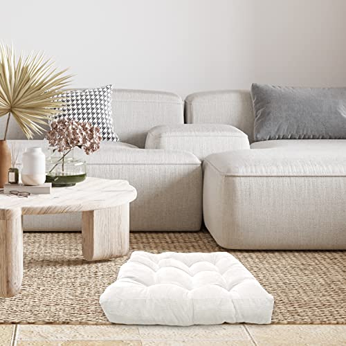 LANITI 24” Inch Extra Large Floor Cushions Tufted Floor Pillow for Adults Square Meditation Ultimate Comfort Oversized Pillows for Floor Cushion (White) - color: White