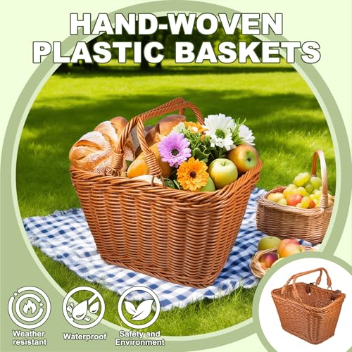 Small Picnic Basket with Foldable Handle – Perfect for Outdoor Picnics, Bike Rides, Garden Harvest & Home Decor (Brown) - color: Brown