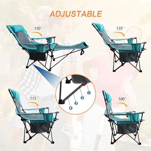 Reclining Camping Chair with Removable Footrest Lounge Chair with Headrest, Cotton Cushion, Portable Adjustable Folding Chairs - color: Cyan, size: 1 pack