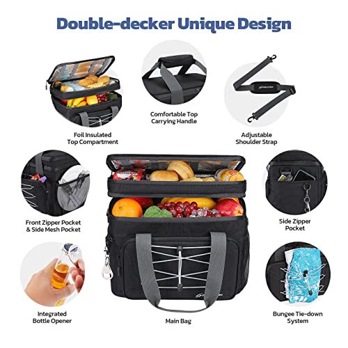 Maelstrom Portable Collapsible Soft Cooler Bag – 24/30/60 Cans Double-Deck Leakproof Ice Chest for Beach, Camping & Grocery - color: Black, size: 30 Can