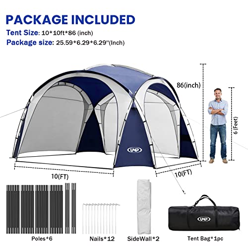 UNP Easy Beach Tent Pop Up Canopy UPF50+ Tent with Side Wall, Ground Pegs, and Stability Poles, Sun Shelter Rainproof, Waterproof for Camping Trips, Backyard Fun, Party Or Picnics - color: Blue, size: 10 x 10 ft