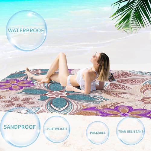 Beach Blanket 78''×110'' Suits 1-7 Adults Waterproof Sandproof Oversized Lightweight Sand Free Beach Blanket Large Picnic Mat for Travel Camping Picnic Hiking - color: Boho Floral, size: 78''x110''