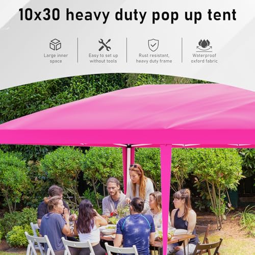10x30 Pink Pop Up Tent with 8 Sidewalls, Heavy Duty Outdoor Canopy Waterproof Canopy Event Tents for Parties Party Wedding BBQ Events, 8 pcs Weight Bag,Carry Bag - color: Pink, size: Standard 10x30FT 8sides