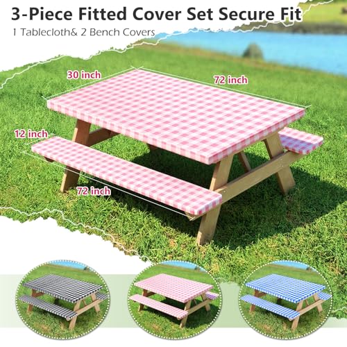 Picnic Table Cover with Bench Covers and Bag, Camping Table Camping Essentials Cover with Elastic Edges(Pink) - color: Pink