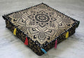 ICC Large Square Cotton Mandala Cushion Cover Hippie Ottoman Pouf Cover Daybed Floor Pillow Cover with Heavy Duty Zipper Seating Ottoman Poufs Dog-Pets Bed (Black Gold Flower, 18" Square) - color: Black Gold Flower, size: 18" x 18" (Pack of 1)
