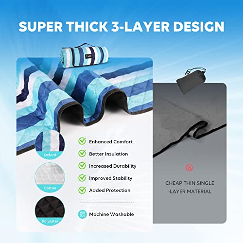 ZAZE Picnic Blankets Beach Blanket, 80''x80'' Extra Large Thick 3-Layers, Sandproof Machine Washable Waterproof Foldable Oversized XL Outdoor Mat, for Camping, Park, Travel, Grass(Blue White Stripe) - color: Blue and White Stripe