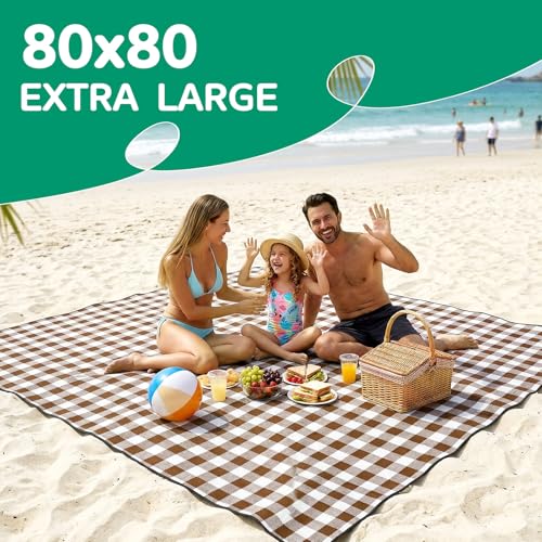 Waterproof Beach Blanket Picnic Outdoor Camping Mat Oversized Extra Large Foldable Sandproof Sand Free Resistant Big XL Giant Towel Hawaii Honeymoon Essentials Women Summer Must Have Vacation Gift - color: Plaid Beige