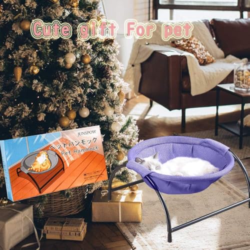 JUNSPOW Cat Bed Dog Bed Pet Hammock Bed Cat Sleeping Cat Supplies Pet Supplies Whole Wash Stable, Detachable & Breathable, Easy Assembly Indoors Outdoors, 16.9 in x 16.9 in x 9.5 in - color: Purple, size: 16.9"L x 16.9"W x 9.5"Th (Mesh)