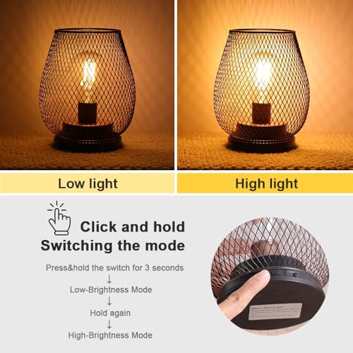 Set of 2 Rechargeable Lamp LED Table Lantern, Brown Metal Cage Cordless Lamps with LED Bulb，Vintage Decorative Outdoor Lantern for Weddings, Parties, Patio, Events for Indoors Shelf Decor - style: Bronze Egg / Timer / Rechargeable