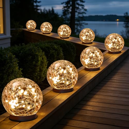 MLKNK Solar Globe Lights Outdoor Waterproof-Solar Balls-Solar Garden Lights-Orbs for Outside 8 Pack Cracked Glass Ball for Lawn Patio Yard Backyard Decorations - color: Warm White, size: 8 globes