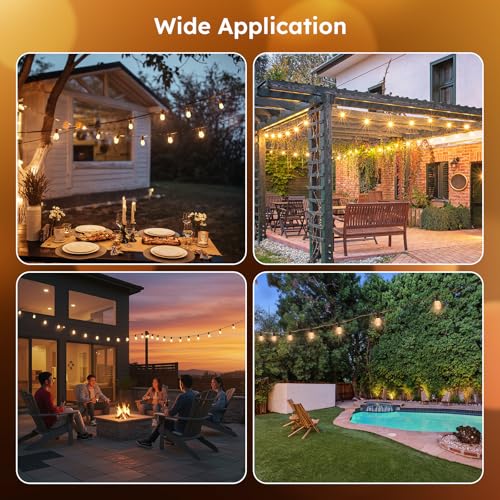 GvvooHome LED Outdoor String Lights, 50FT Waterproof Patio Lights with 16 Shatterproof S11 Plastic Bulbs, 2700K Warm White Edison Hanging Lights for Backyard, Garden, Porch, Bistro - size: 50FT