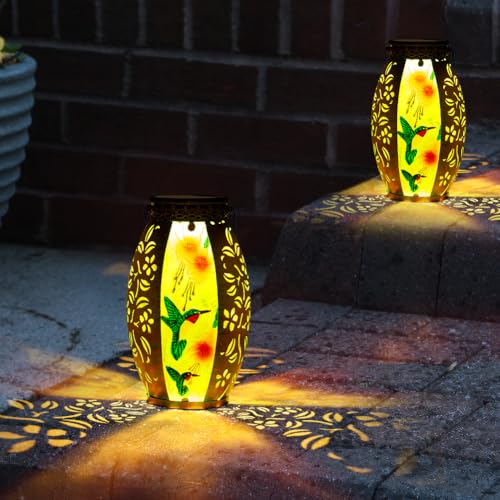STARSOUL Solar Lantern Outdoor Waterproof, Hanging Solar Lantern for Patio Garden Yard Decor, Hummingbird Garden Decor, Hummingbird Gift for Women - color: Hummingbird-A