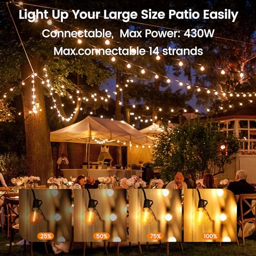 OHLUX Outdoor String Lights, 150FT Patio Lights with 70+2 Dimmable Plastic LED G40 Bulbs, 2200K Waterproof Connectable Hanging String for Backyard Cafe Porch Deck E12 Base - size: 150FT