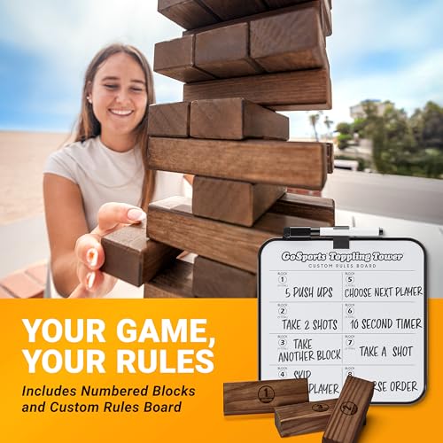 GoSports Giant Wooden Outdoor Stacking Game – Stacks Up to 3 ft – Large Toppling Tower with Case for Yard Games, Family Game Night, Camping, and Parties - color: Brown Wood Stain