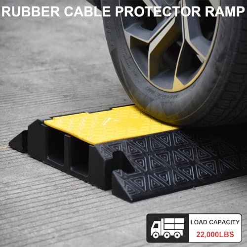 Heavy-Duty Rubber Cable Protector Ramp (1-Pack) - 2-Channel Floor Cord Cover for Driveway, Warehouse, Events - 22,000 lbs Load Capacity - Indoor & Outdoor Use - Cable Speed Bump for Hoses, Cables - color: Large 2-Channel (1-Pack)
