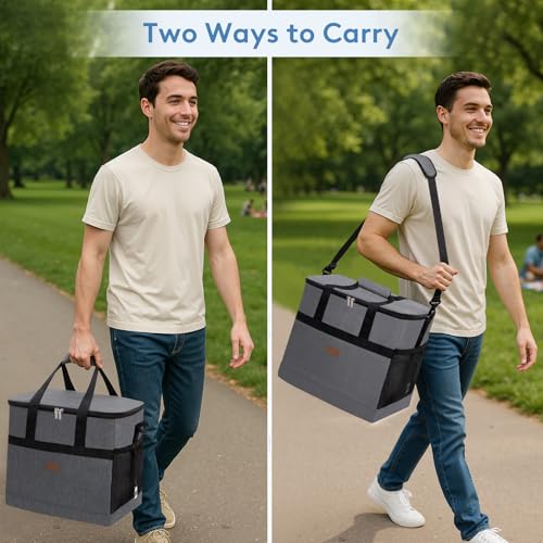 Lifewit Cooler Bag 30/50/60 Cans Collapsible and Insulated Large Lunch Bag Leakproof Soft Cooler Portable Tote for Camping/BBQ/Family Outdoor Activities - color: Gray, size: 60-Can(40L)