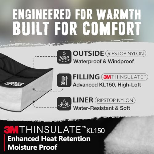3M Thinsulate Insulation Puffy Camping Blanket for Cold Weather, Queen Size Warm Camping Quilt with Zipper, Waterproof Outdoor Sleeping Bag for Hammock, Cozy & Versatile Gift for Men and Women - color: Black