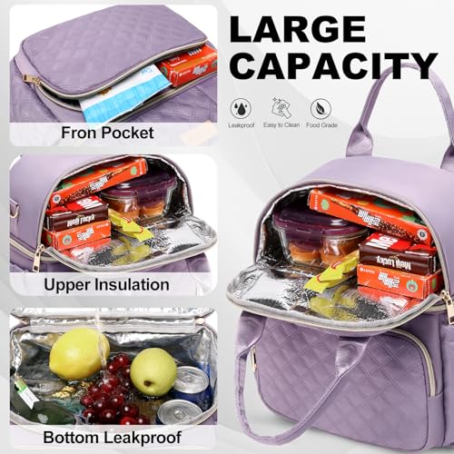 AIJIEKE Large Insulated Lunch Bag for Women, Double Compartment Leakproof Lunch Box for Work Office, Reusable Cooler Tote with Adjustable Strap & Side Pockets for Adults Picnic Beach, Purple - color: Purple