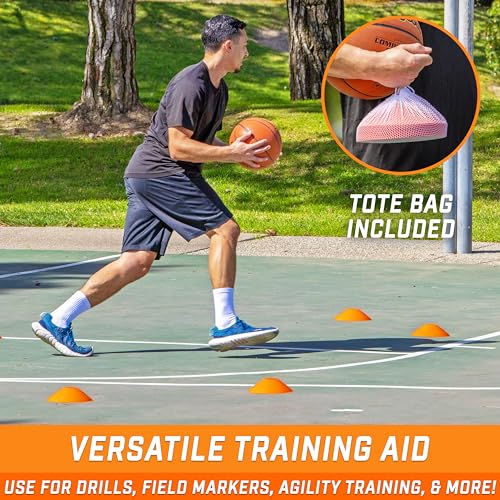 GoSports Premium Sports Cones for Agility Training and Drills - 20 Pack with Tote - Orange, Green, Pink, Yellow, or Red - color: Orange