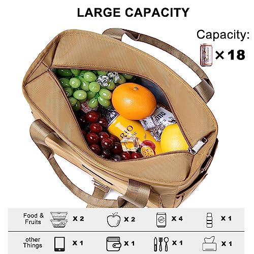 Weitars Insulated Lunch Bag for Men Women,Leak Proof Lunch Box for Work,Extra Large Lunch Tote Bag With Removable Shoulder Strap with Side Pockets,Reusable Lunch Bag For Picnic Hiking (Kakhi) - color: Kakhi