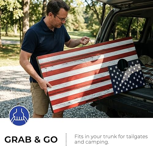 Cornhole Board Set Cornhole Games for Adults Portable Choose Regulation or Tailgate Size - style: 4' x 2' Flag
